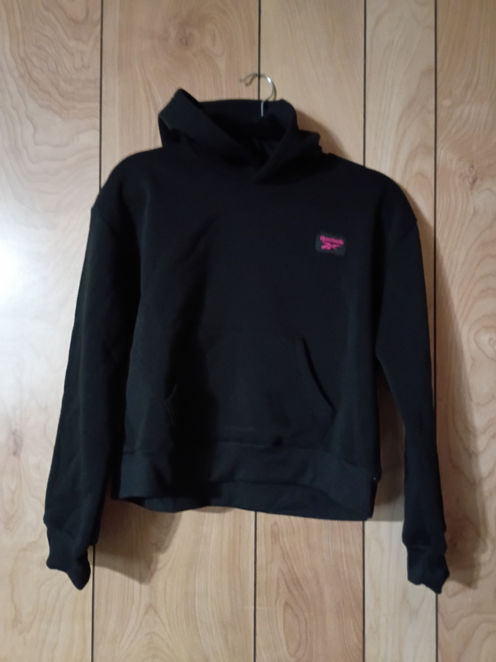 Reebok Black Hoodie with Pink Logo Patch